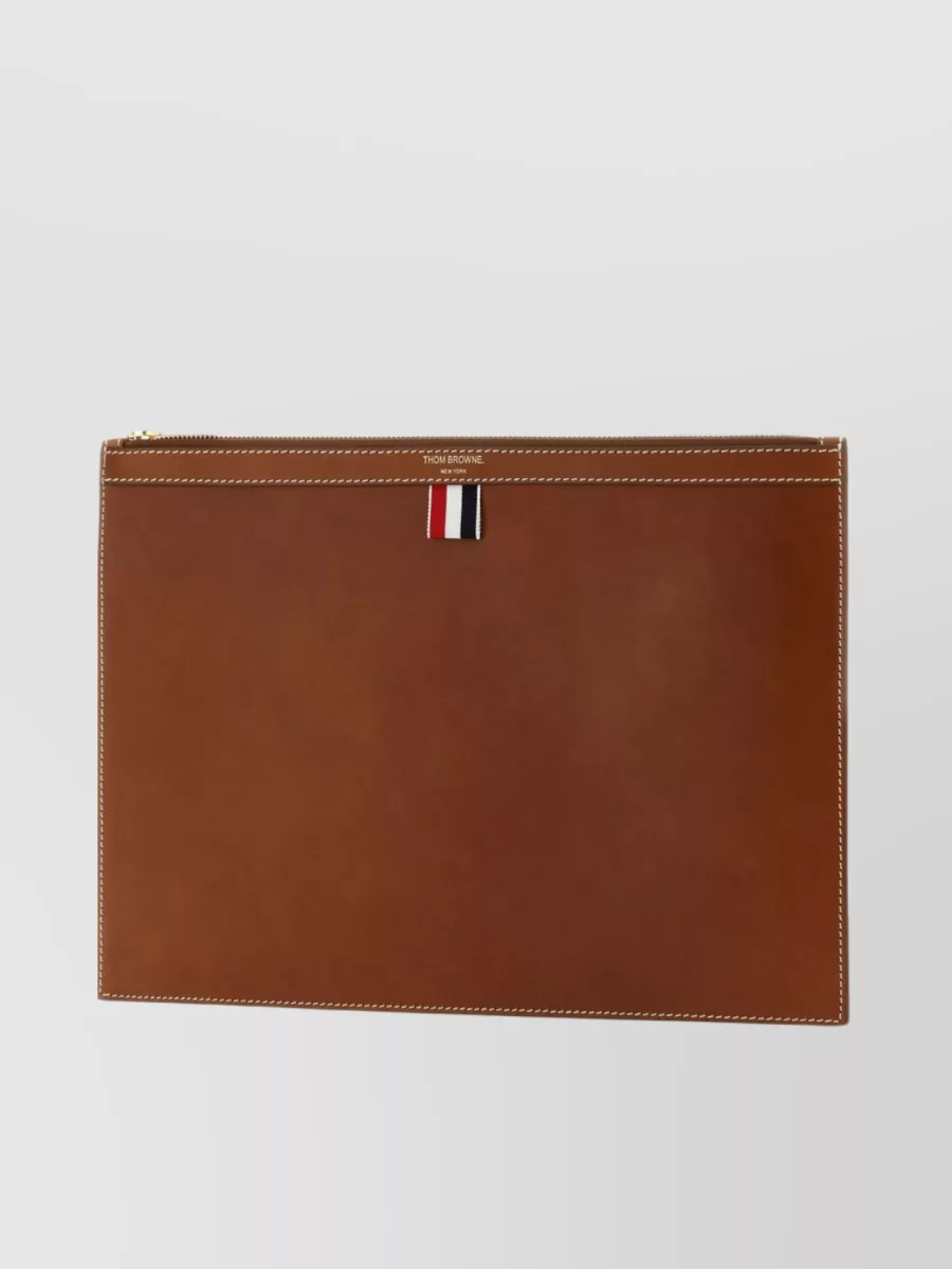 Shop Thom Browne Contrast Stitching Leather Document Case In Burgundy