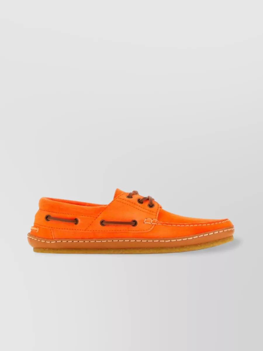 Shop Saint Laurent Suede Loafers With Vibrant Stitching And Eyelet Detail In Orange