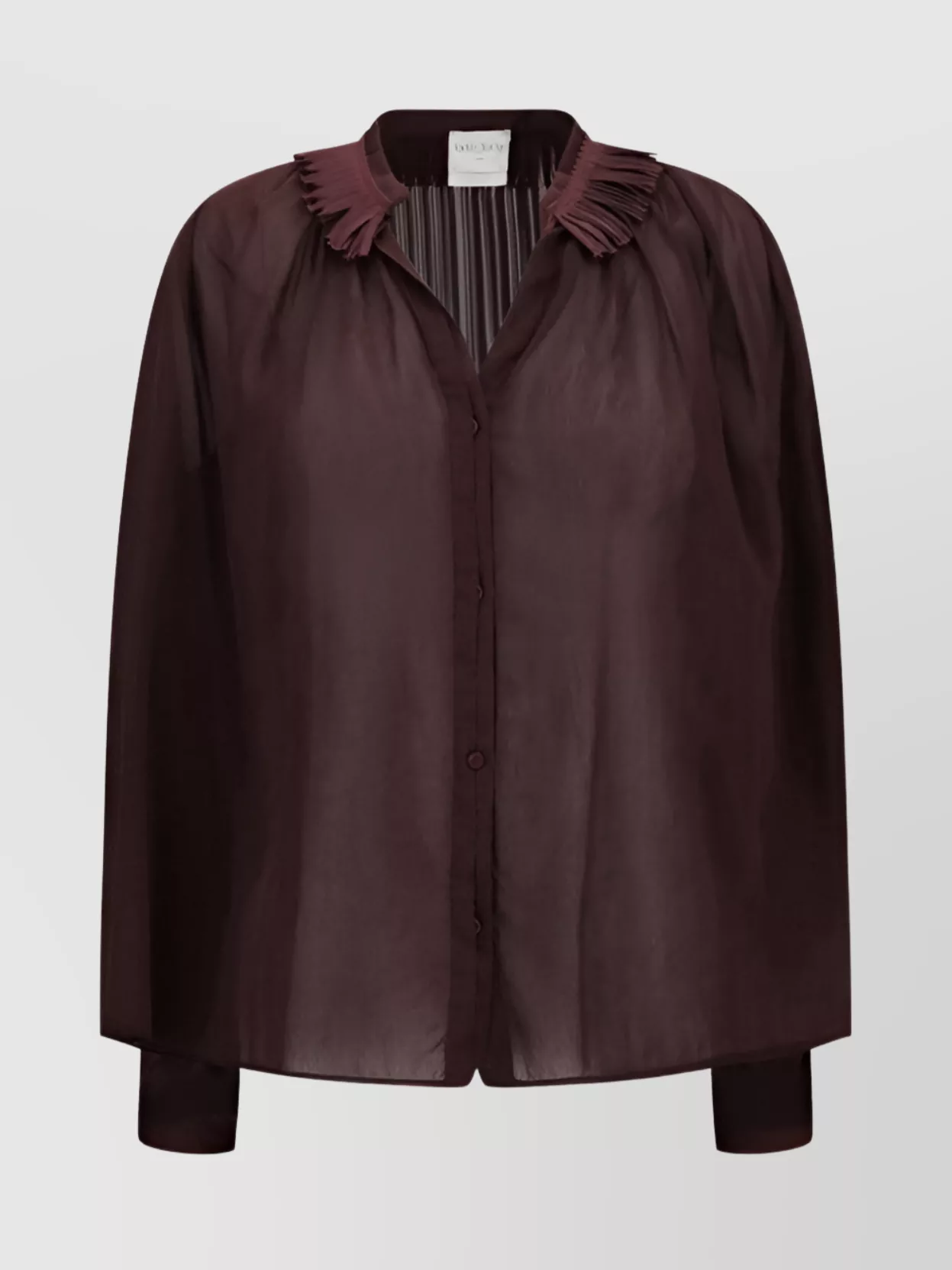 FORTE FORTE SHEER COTTON SHIRT WITH FRINGED PLEATED COLLAR 