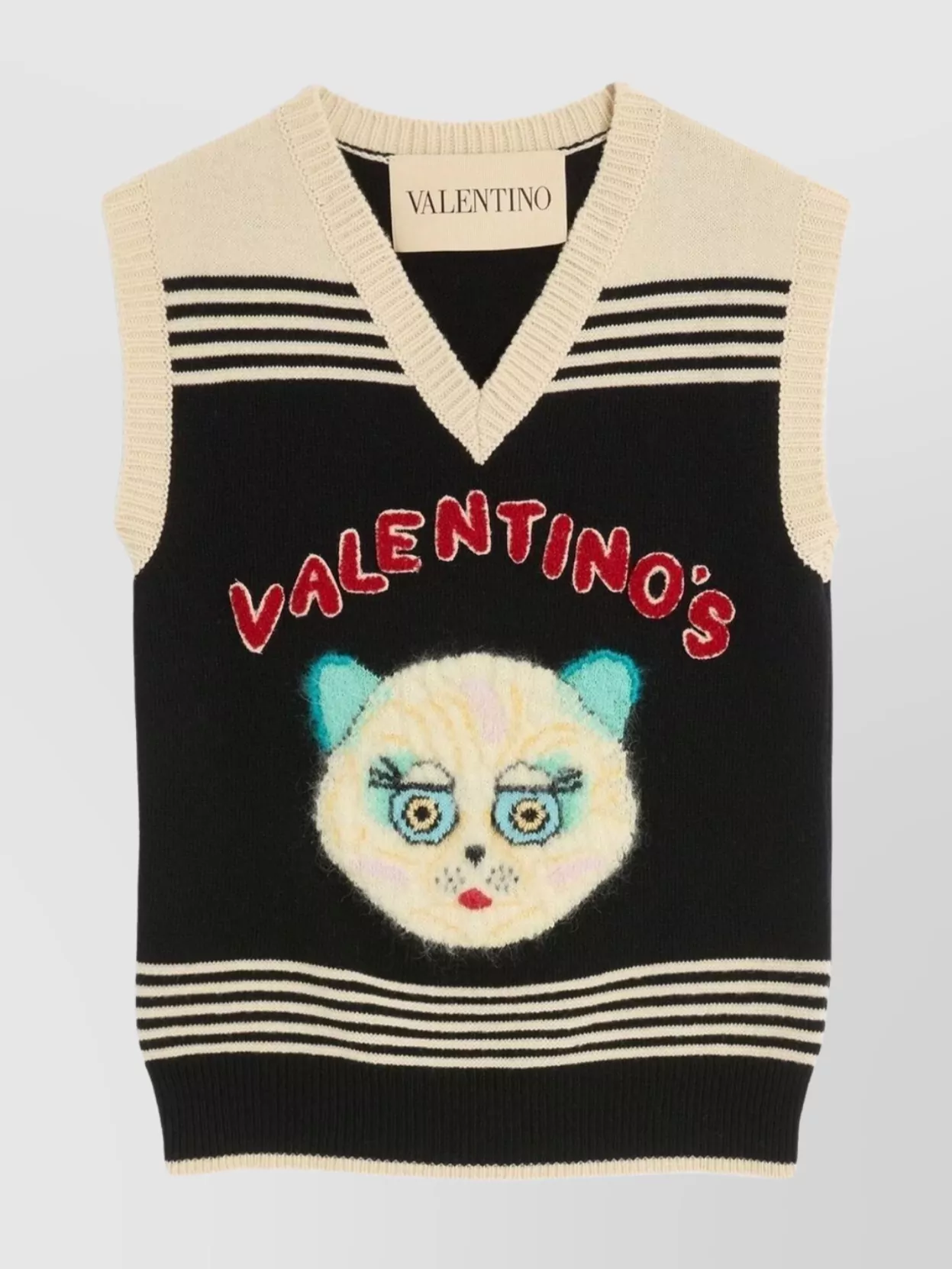 Valentino Virgin Wool Le Chat De La Maison Sweater Vest In Blue