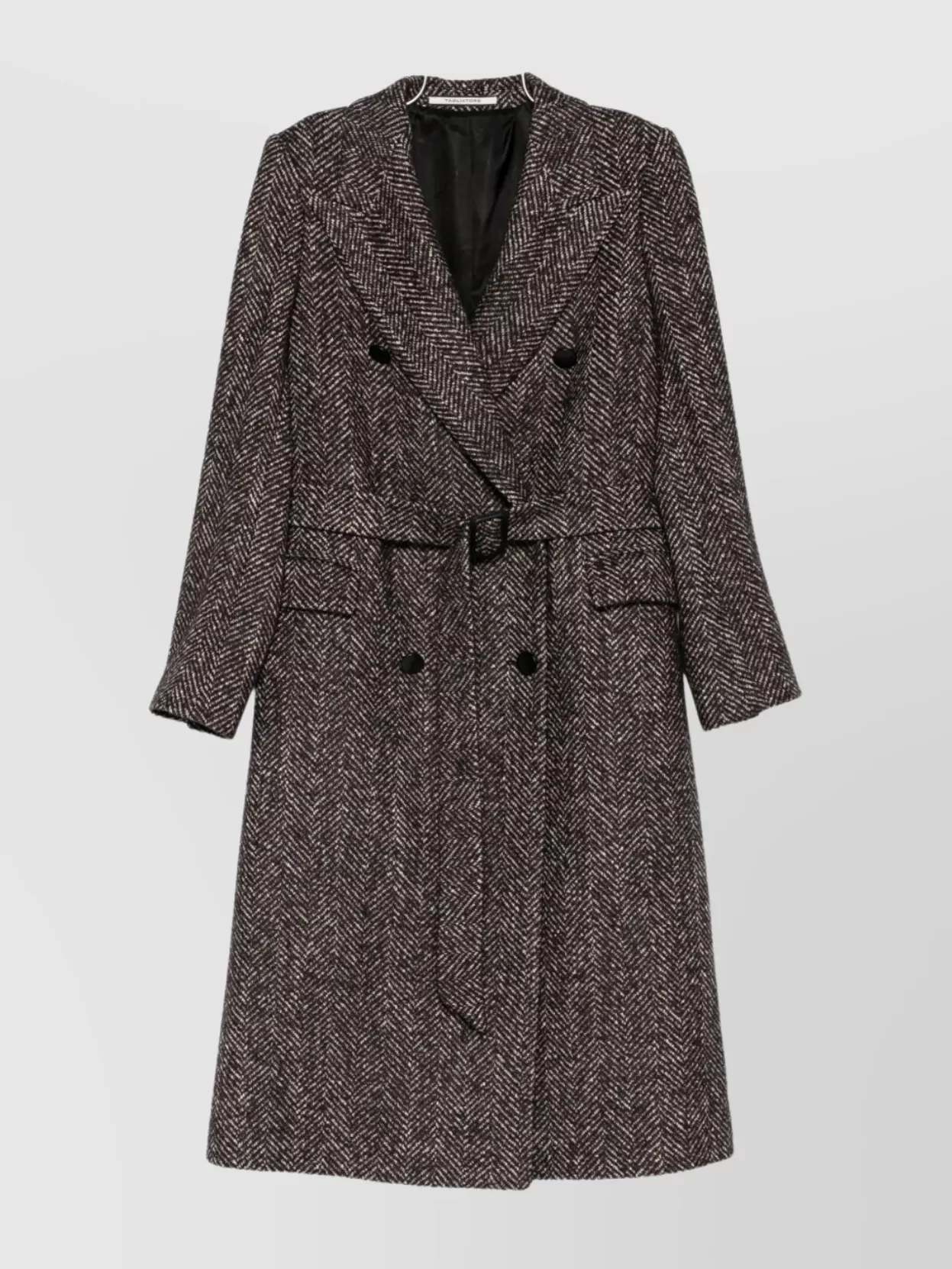 Tagliatore Herringbone Belted Double-breasted Coat In Gray
