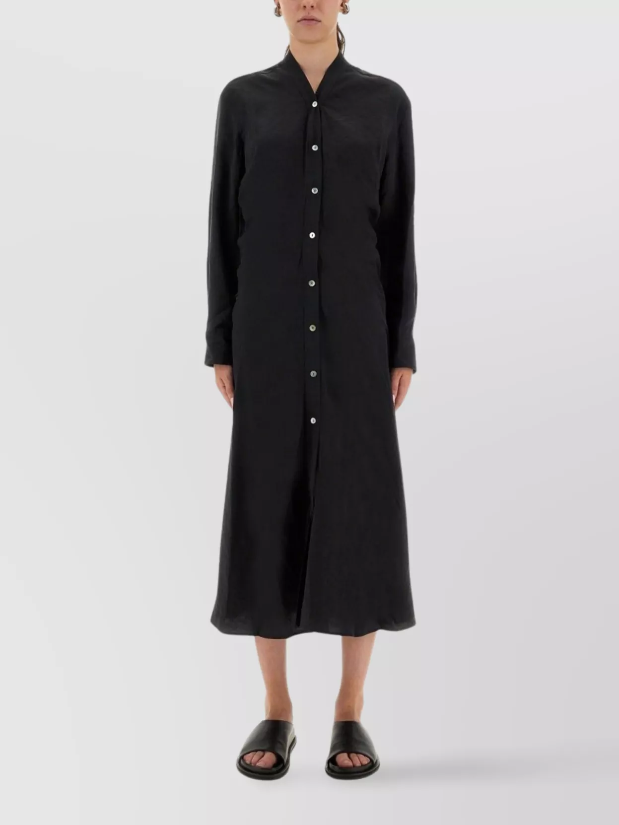 Studio Nicholson Long Sleeve Midi Length Dress In Black