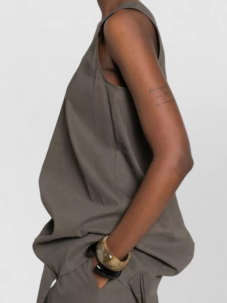 Uma Wang Linen Blend Sleeveless Asymmetric Tie Detail Top
