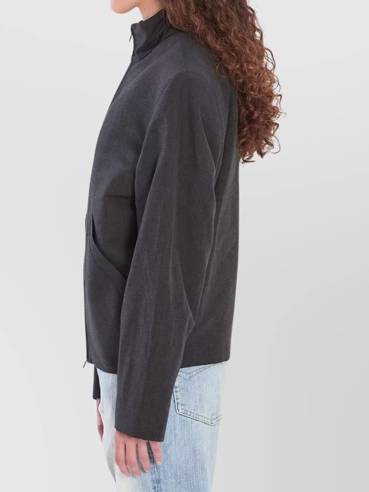 Balenciaga High Collar Linen Cotton Jacket In Gray