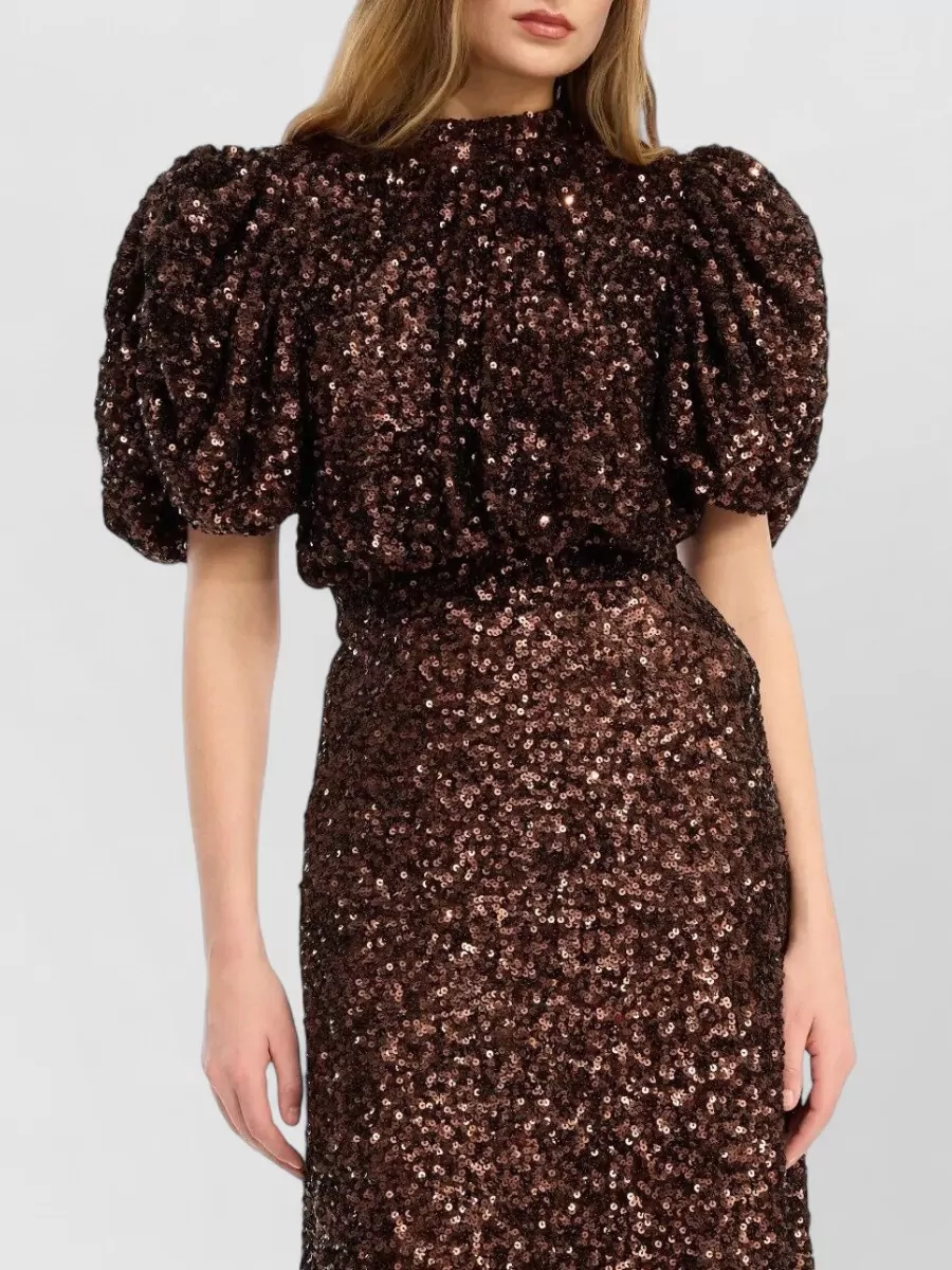 Rotate Sequin Short-Sleeve Maxi Dress