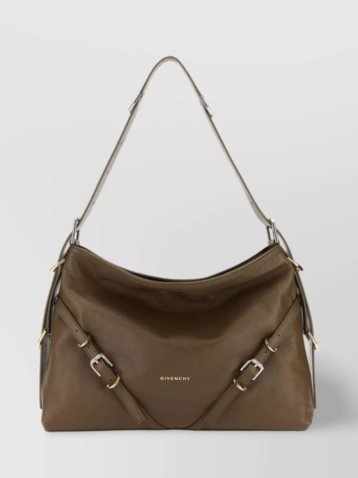 Shop Givenchy Medium Voyou Shoulder Bag In Cappuccino Leather In Brown