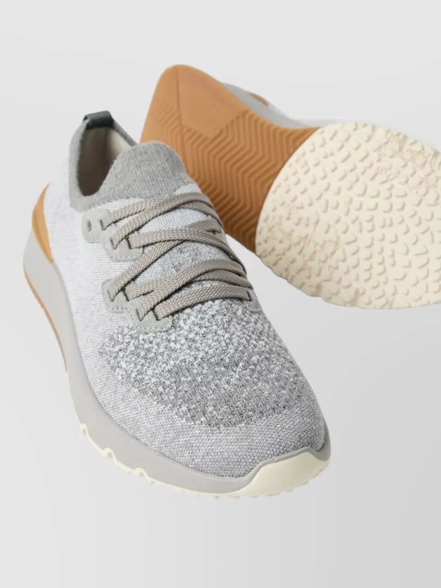 Brunello Cucinelli Knit Runner Sneakers Round Toe Pull Tab