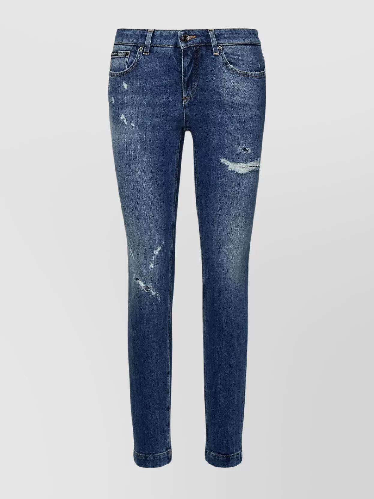 Dolce & Gabbana Distressed Cotton Denim Jeans With Belt Loops In Blue