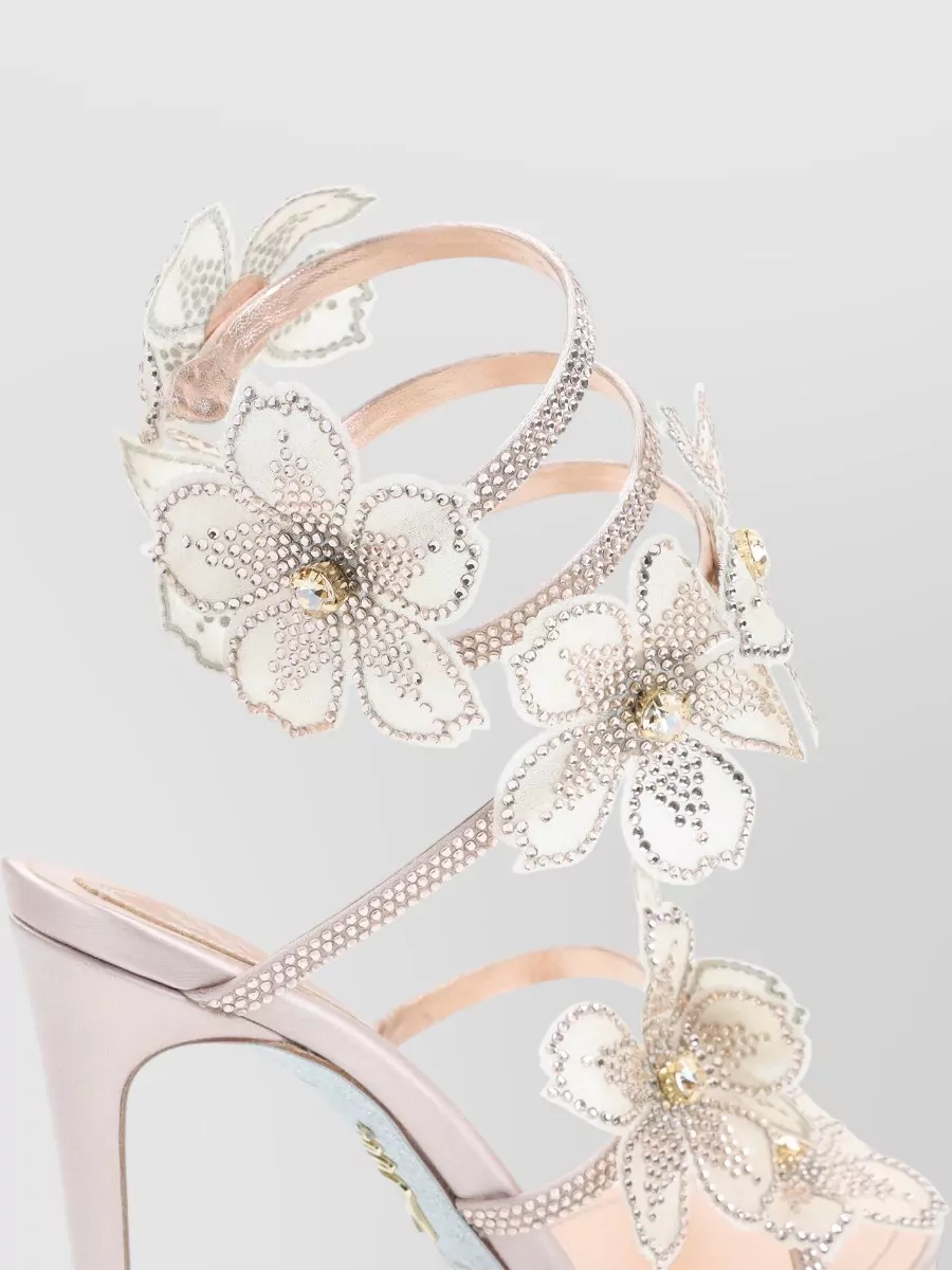 Rene Caovilla Sandals Open Toe Floral Embellishments Strappy Design