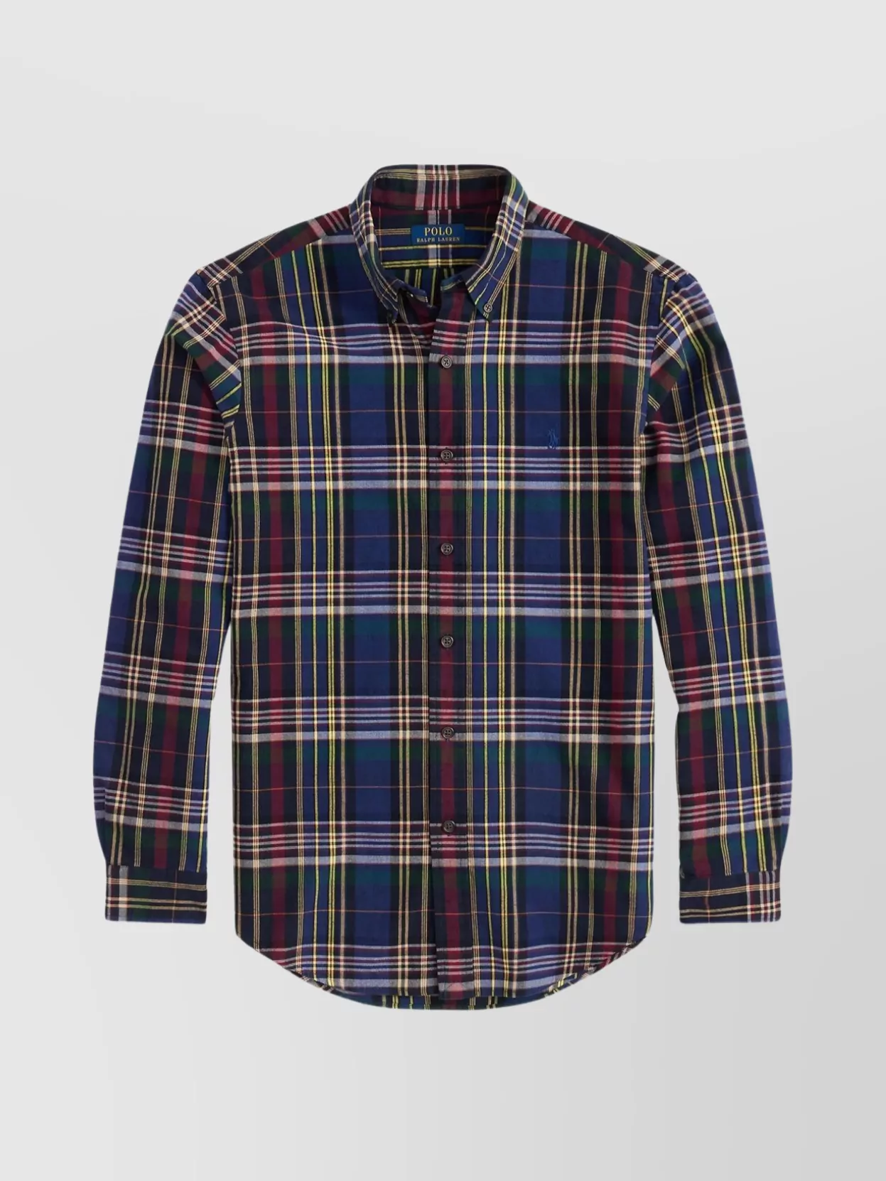 Polo Ralph Lauren Collared Shirt With Curved Hem And Plaid In Multi