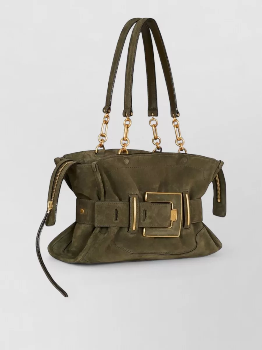 Balmain Anthem Suede Leather Shoulder Bag