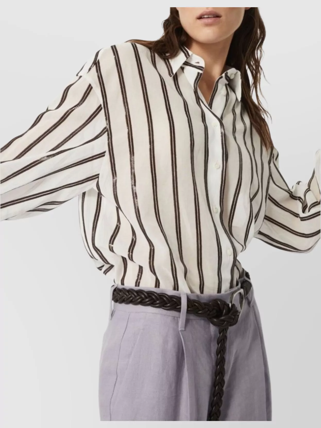 Brunello Cucinelli Cuffed Sleeves Striped Cotton Shirt