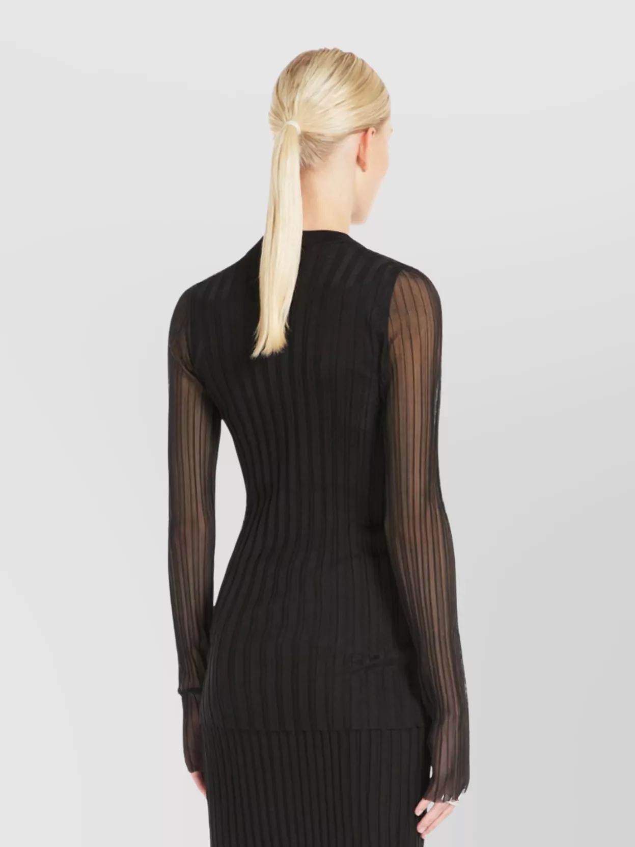 Sportmax Ribbed Sheer Crew Neck Long Sleeve Top