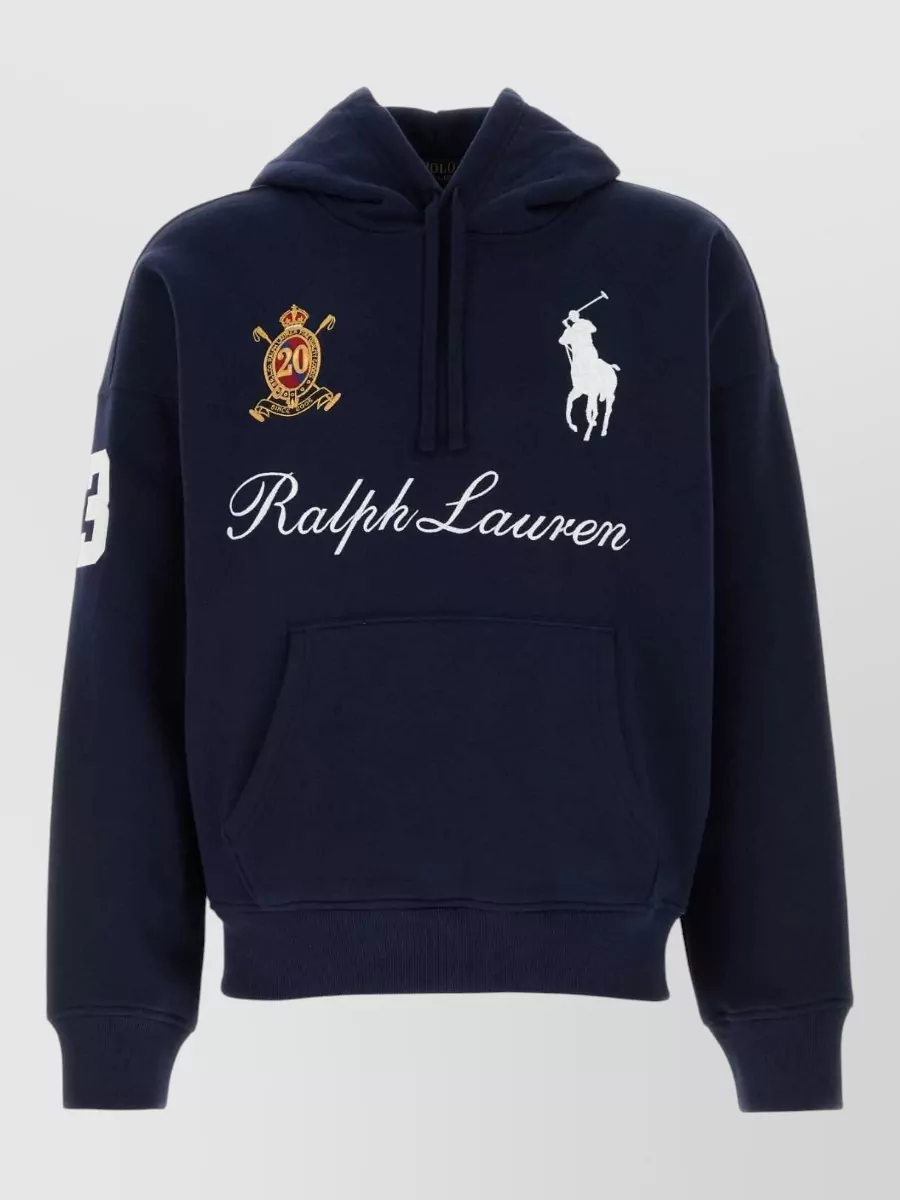 Polo Ralph Lauren Hooded Sweatshirt With Front Pocket And Ribbed Cuffs In Blue