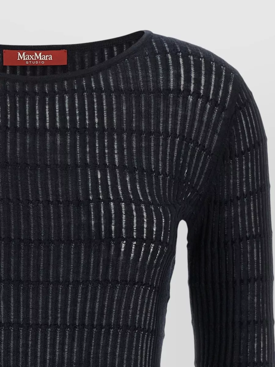 S Max Mara Silk Wool Ribbed Boat Neck Long-Sleeve Sweater