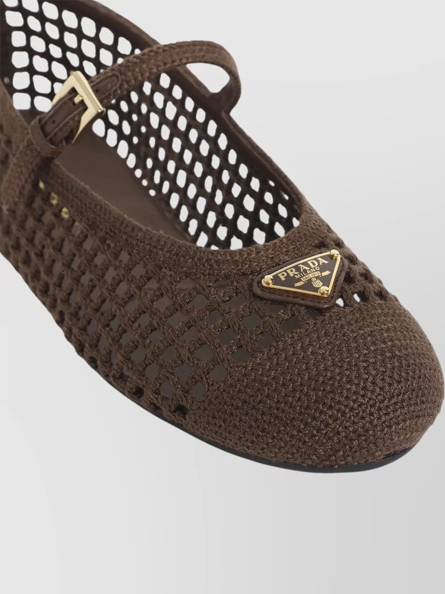 Prada Mesh Mary Jane Ballerina Shoes Round Toe