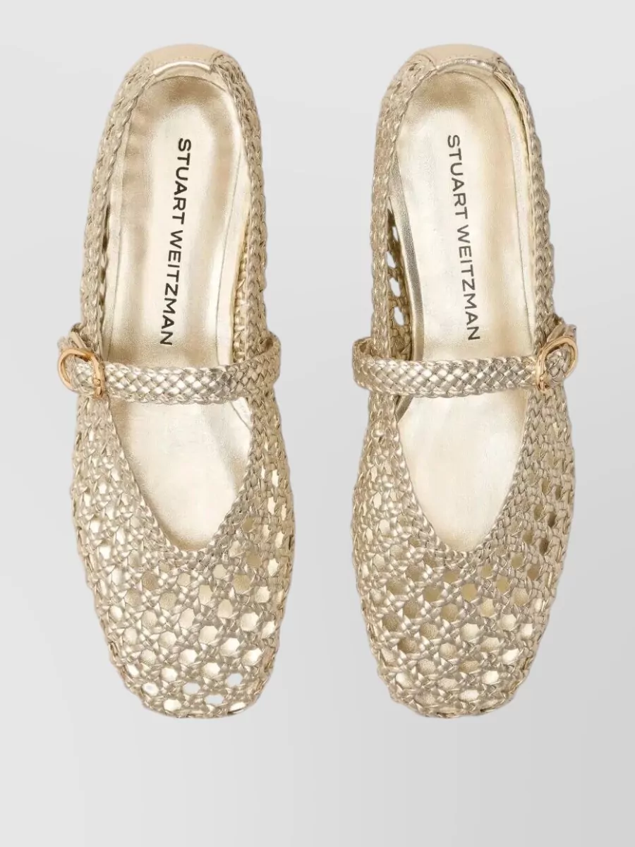 Stuart Weitzman Leather Woven Mary Jane Loafers