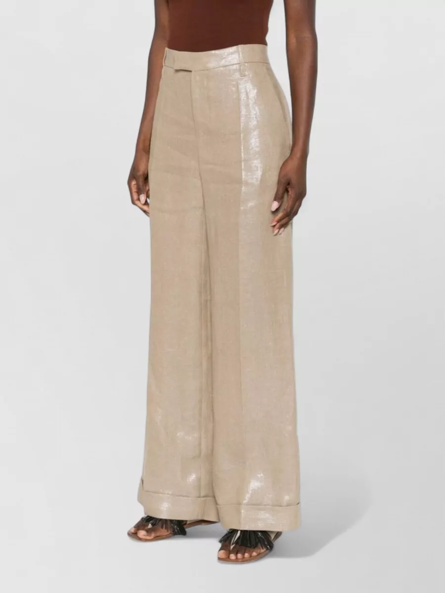 Brunello Cucinelli Linen Trousers High Waist Wide Leg Cuffed