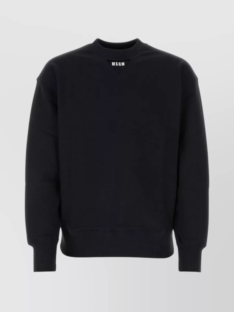 Shop Msgm Cotton Ribbed Crew-neck Sweatshirt In Black
