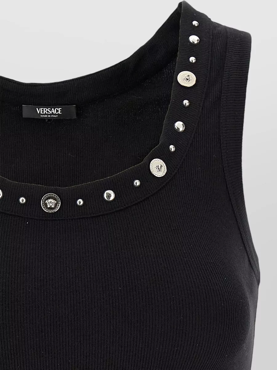 Versace Stretch Cotton Ribbed Tank Top Studs