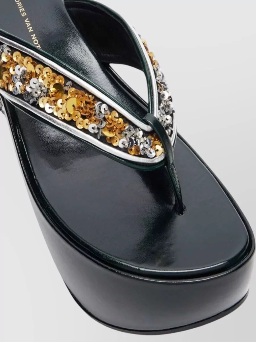 Dries Van Noten Sequin Wedge Flip-Flop Sandals