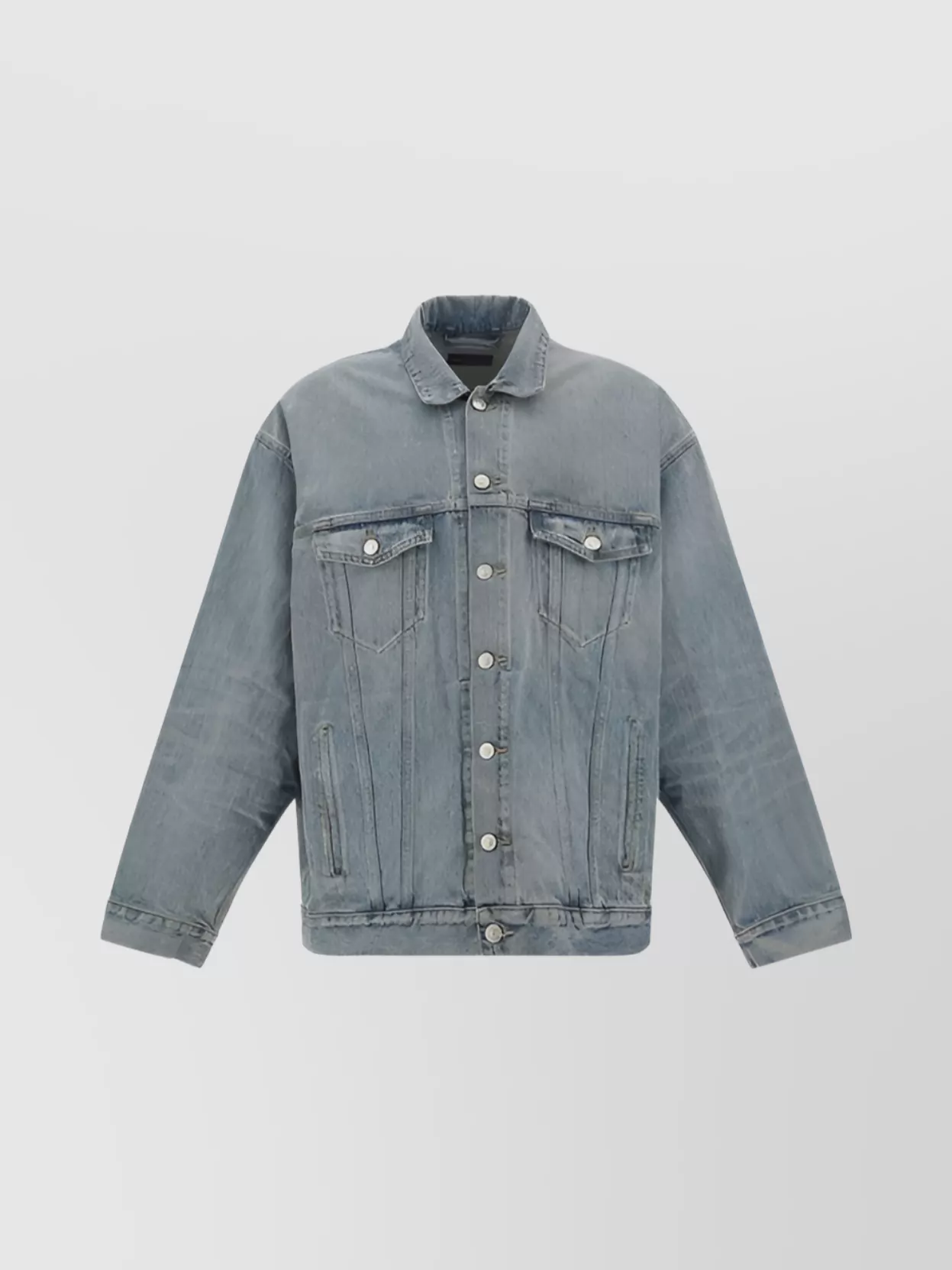 Shop Balenciaga Oversize Cotton Denim Jacket With Monochrome Pattern