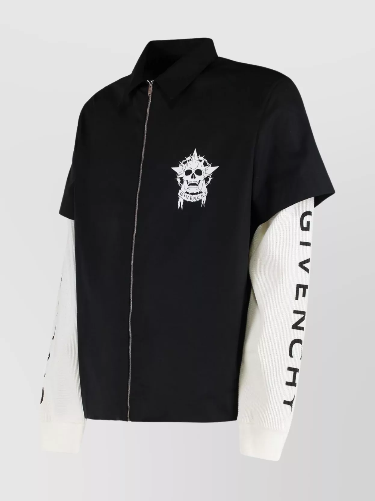 Givenchy Collared Neck Graphic Print Overshirt With Side Slits In Black