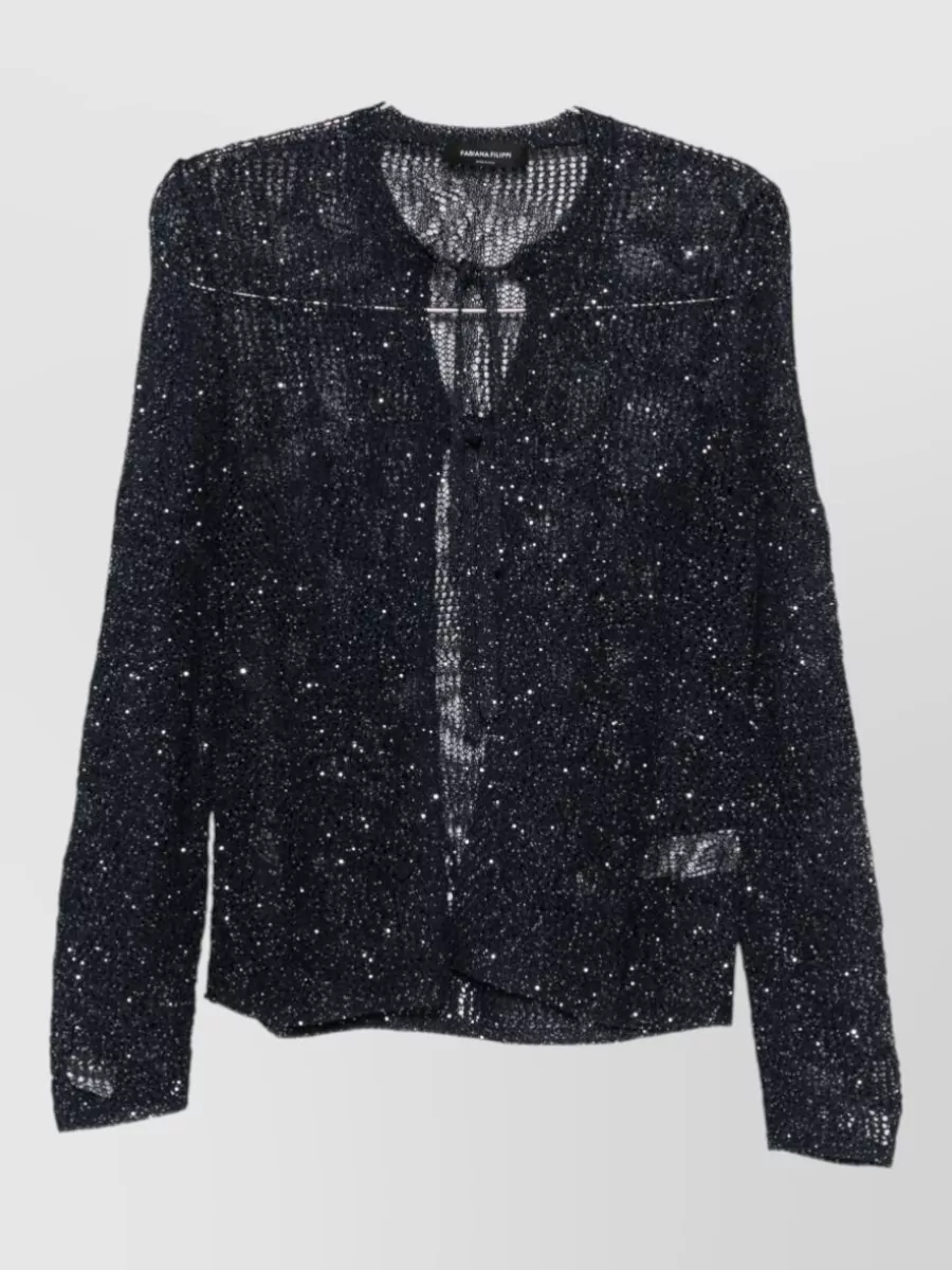Fabiana Filippi Sequin-Embellished Open-Knit Long-Sleeve Cardigan
