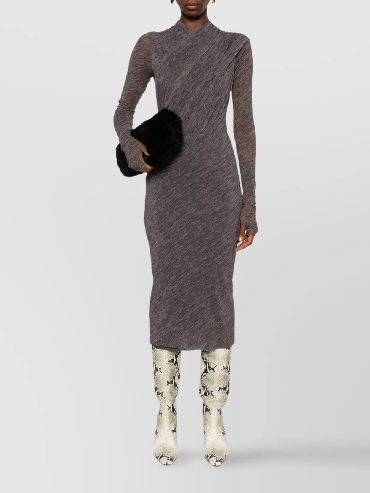Philosophy Di Lorenzo Serafini Stretch Tulle Printed Pencil Skirt In Gray