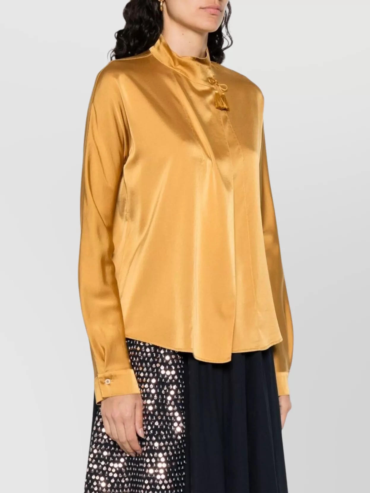 Forte Forte High Neck Satin Blouse With Tassel Detail In Orange