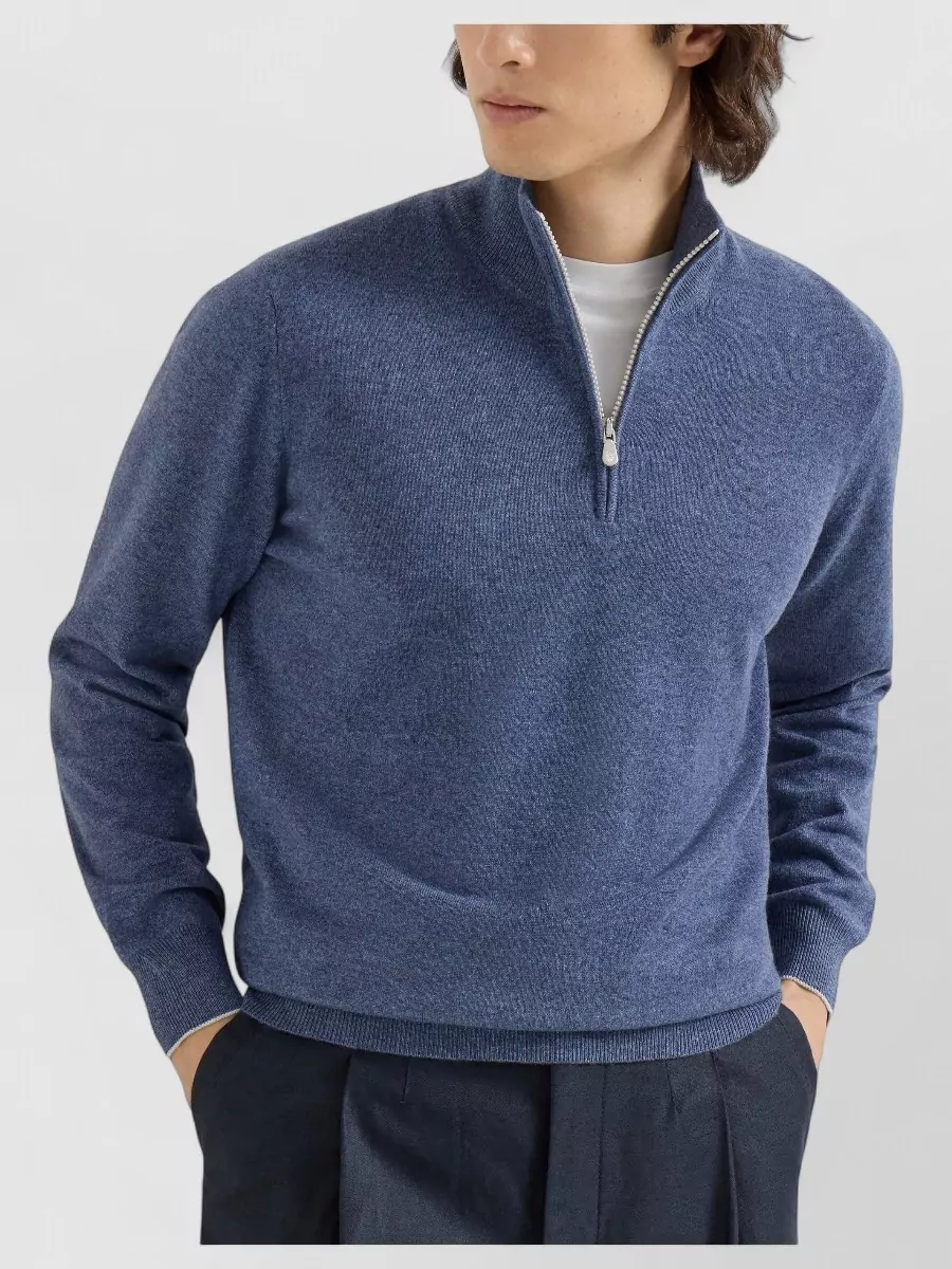 Brunello Cucinelli High Collar Sweater Ribbed Cuffs Hem