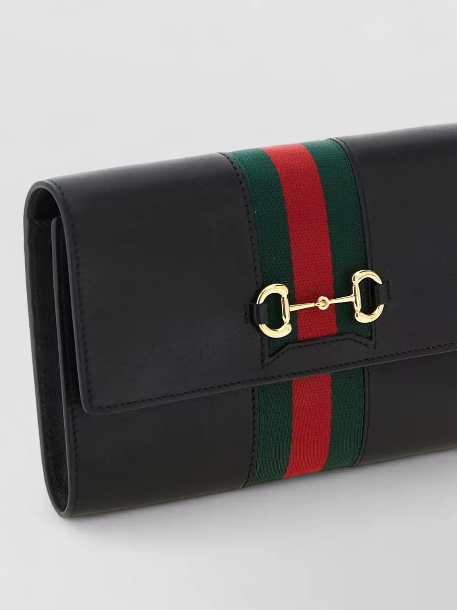 Gucci Leather Web Clutch Bag