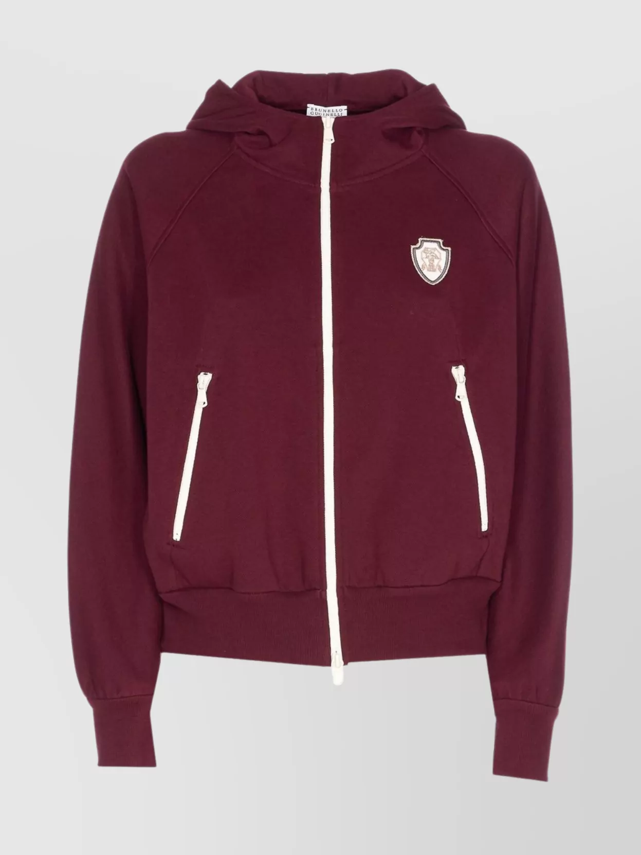 Brunello Cucinelli Zip Up Sweatshirt With Hood And Pockets In Burgundy