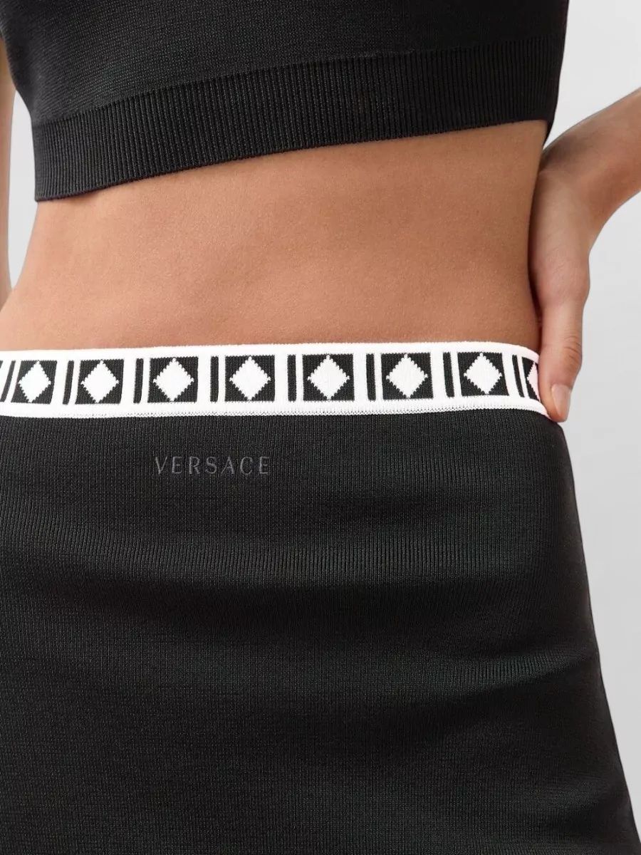 Versace Jacquard-Knit Logo-Embroidered Long Skirt
