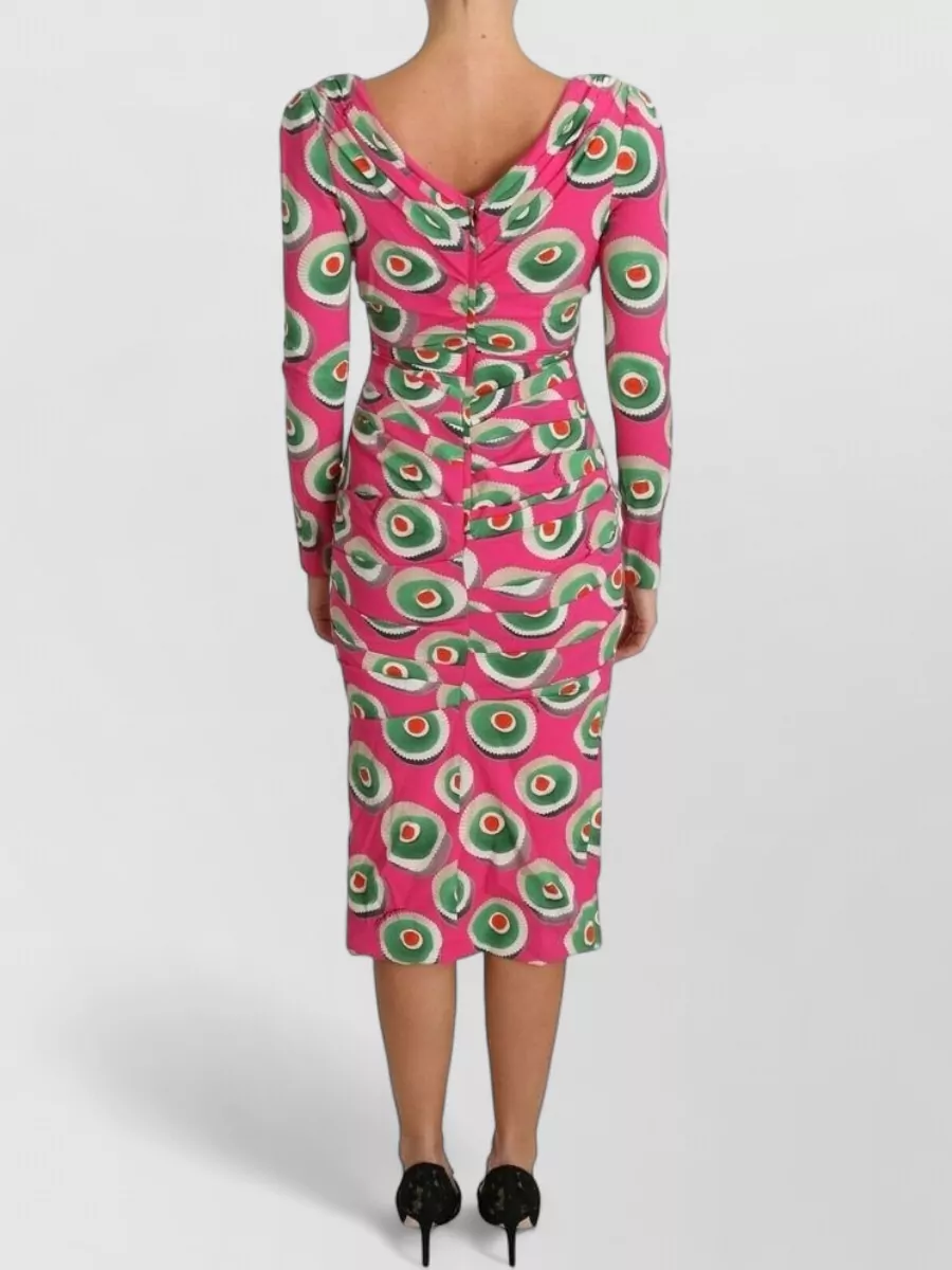 Dolce&Gabbana Silk Printed V-Neck Long-Sleeve Midi Dress