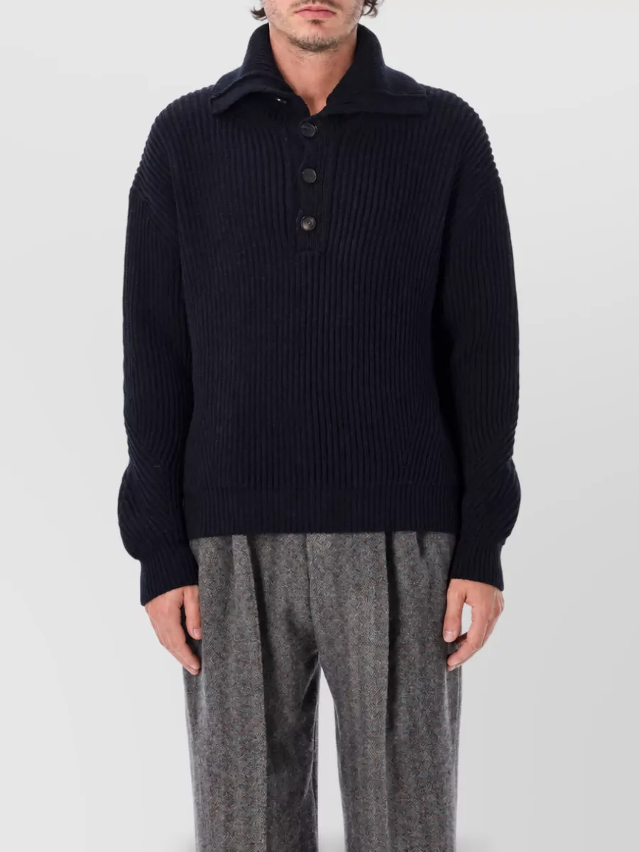 Dries Van Noten wool ribbed relaxed-fit polo sweater