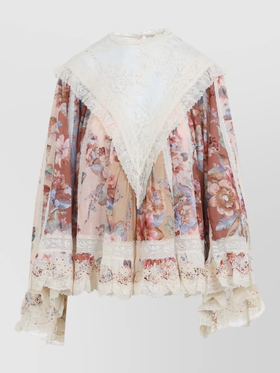 Zimmermann Cotton floral-print lace-trim blouse