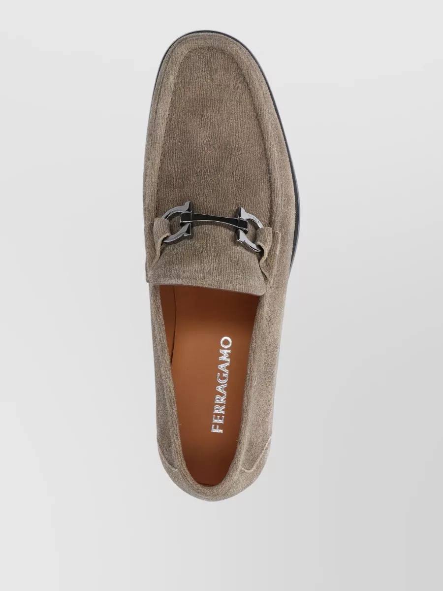 Ferragamo Loafers Round Toe Suede Metallic Buckle