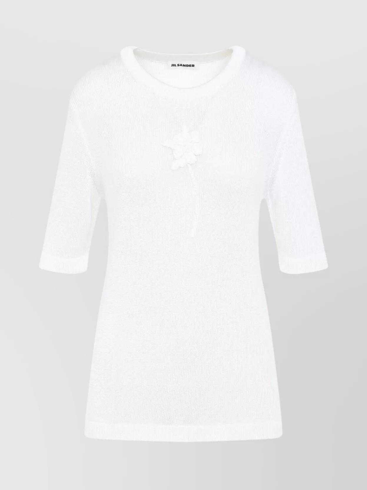 Jil Sander Crew Neck Embroidered Flower T-Shirt