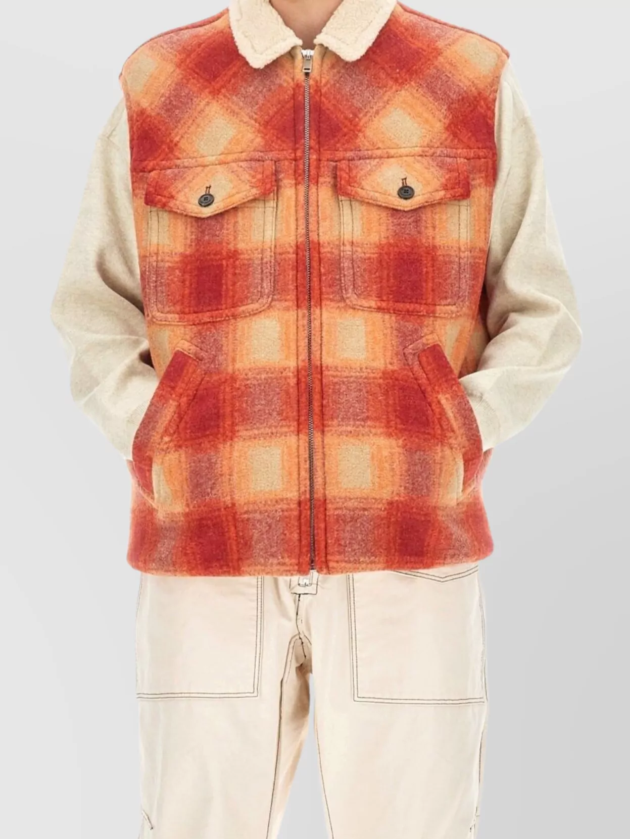 Isabel Marant Plaid Shearling Collar Jacket