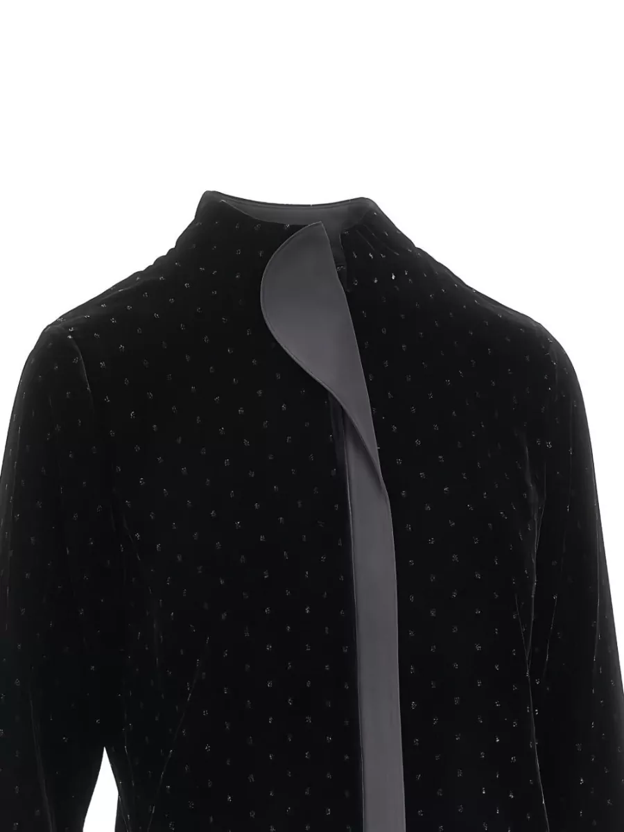 Emporio Armani Glittered Velvet High-Neck Long-Sleeve Blouse