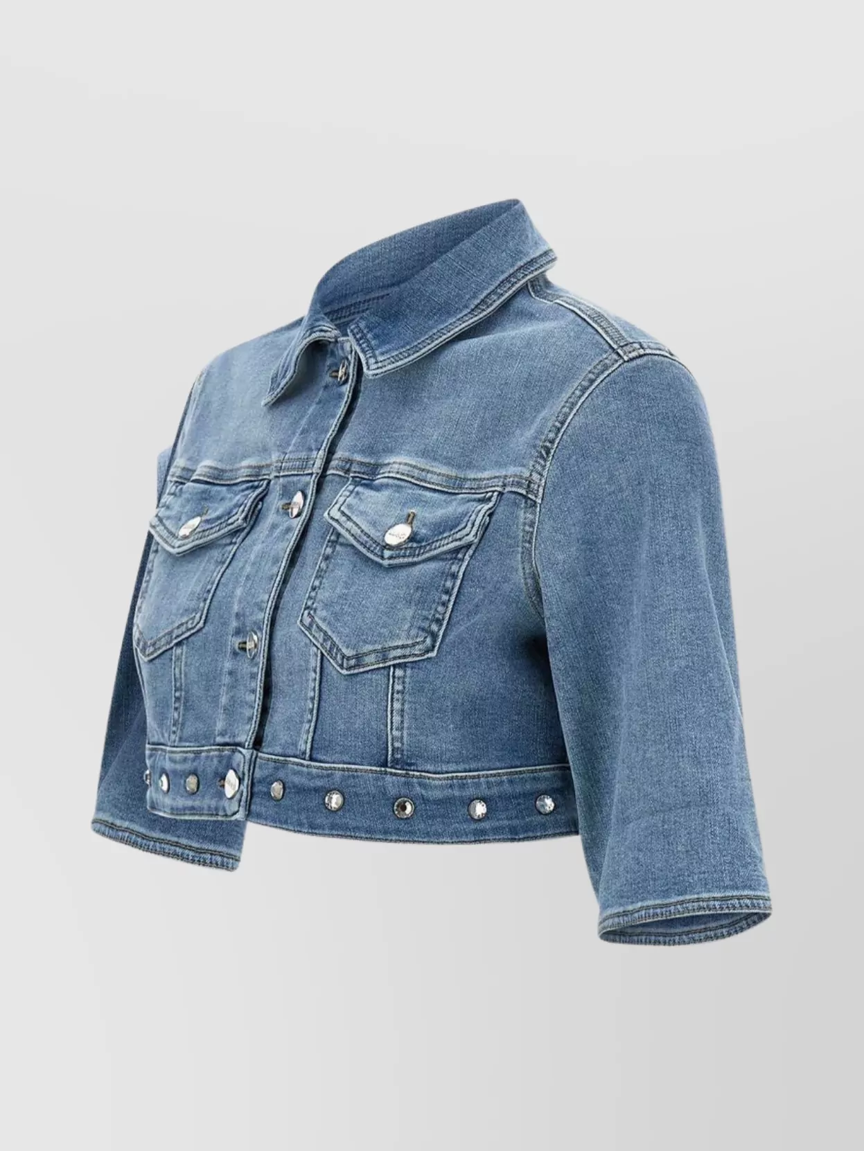 Liu •jo Cropped Denim Jacket With Stone And Stud Embellishments