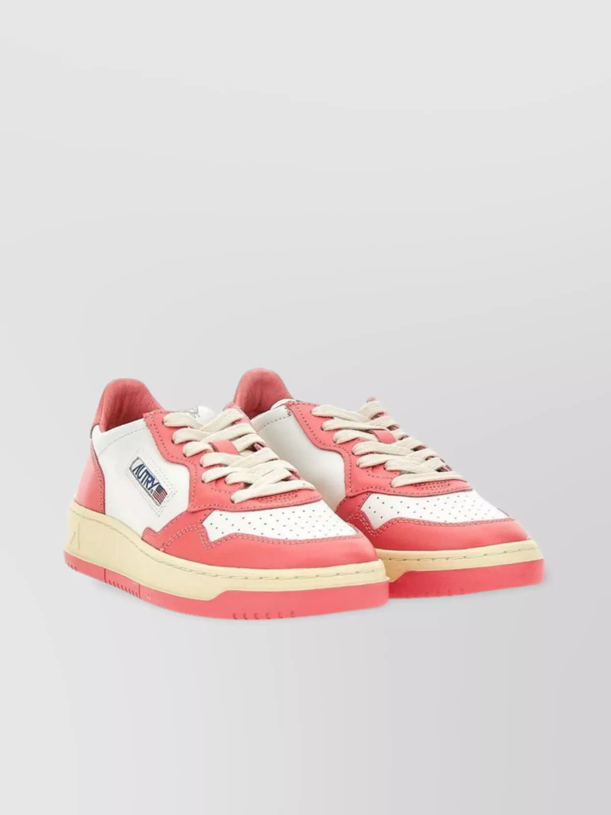 Autry Pink And White 'medalist' Low Top Sneakers