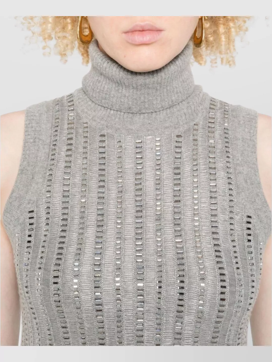 Ermanno Scervino Metallic Turtleneck Sleeveless Tank Top