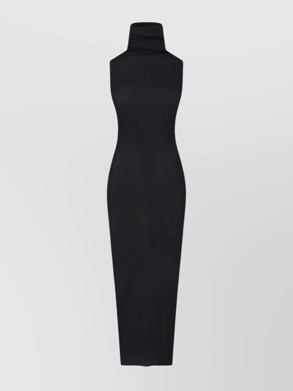 Rick Owens Ribbed Texture Turtleneck Knee Length Dress In Black
