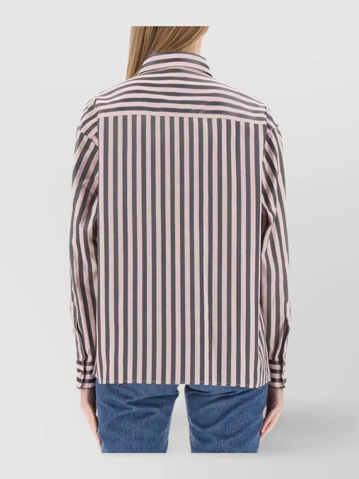 Etro Boyfriend Awning Striped Shirt With Logo Embroidery In Pink
