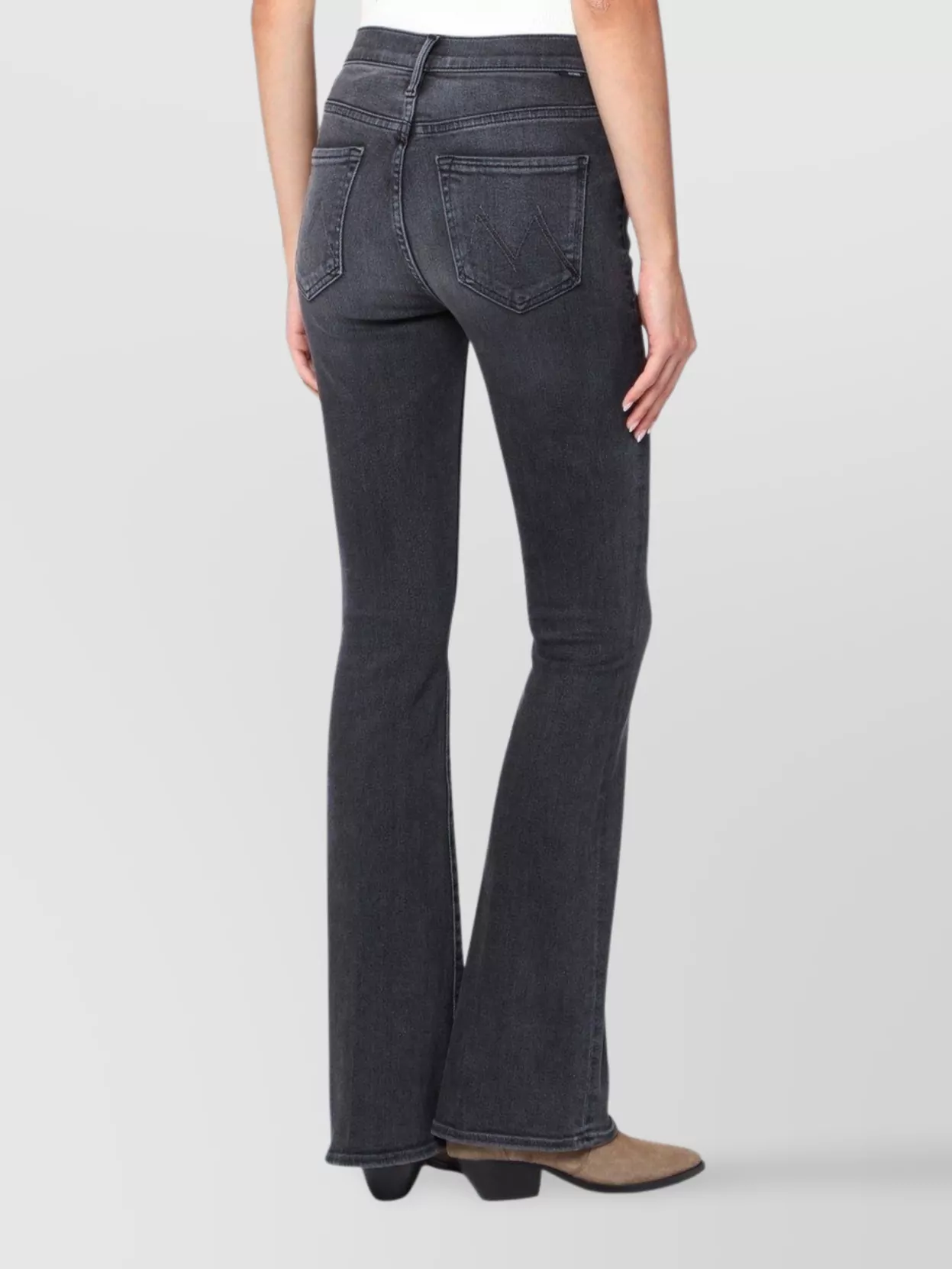 Mother Cropped Jeans With Belt Loops And Faded Effect In Gray