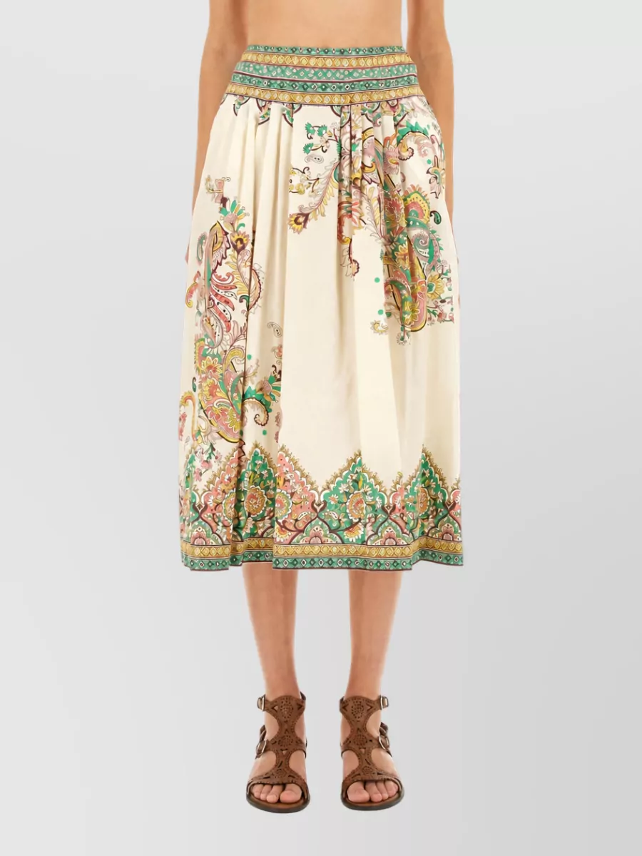 Etro Paisley Print High Waist Pleated Skirt