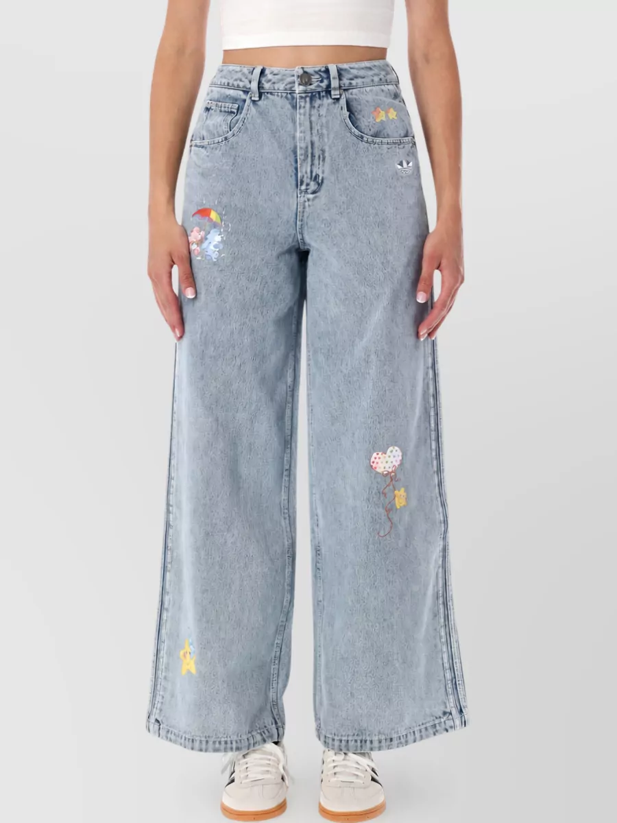 Adidas Originals Printed Wide-Leg Denim Jeans