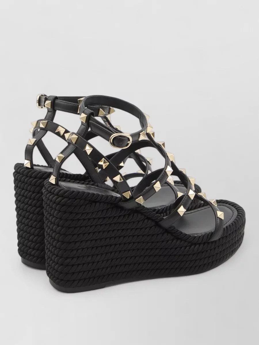 Valentino Garavani Leather Rockstud Wedge Sandals